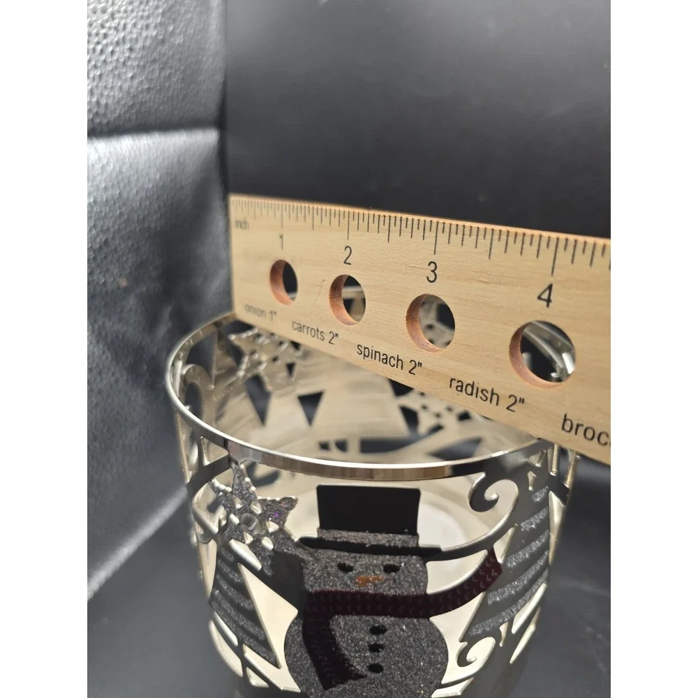 Bath & Body Works Christmas Holiday Glitter Snowman Metal Pedestal Candle Holder